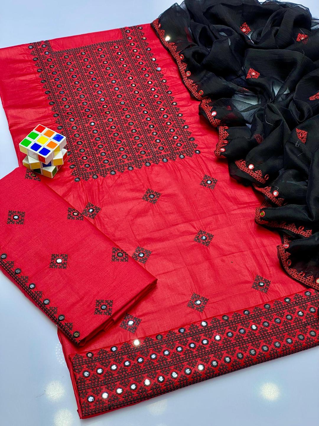 3 Pcs Women's Unstitched Embroidered Suit