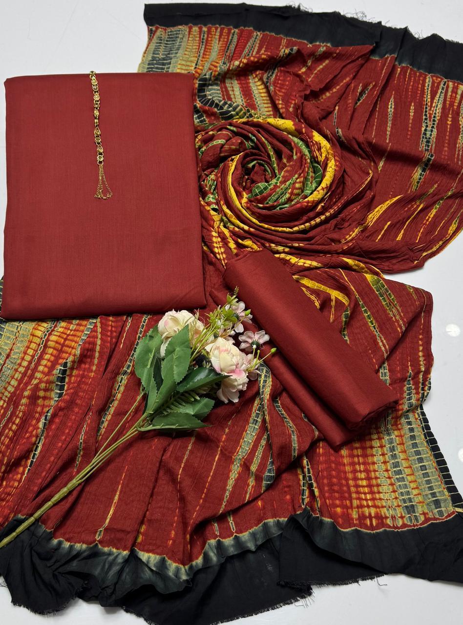 3 Pcs Women's Unstitched Plain Suit