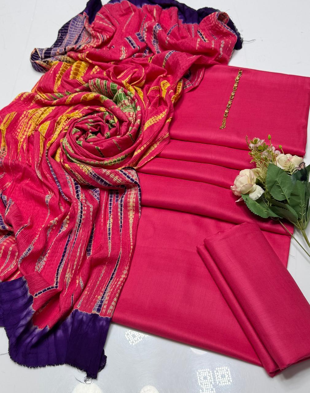 3 Pcs Women's Unstitched Plain Suit