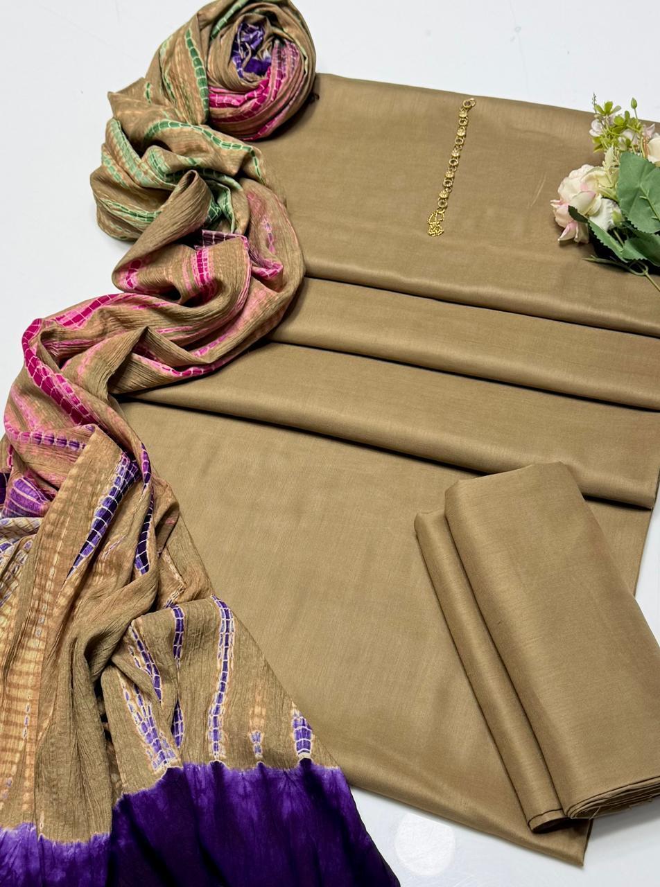 3 Pcs Women's Unstitched Plain Suit