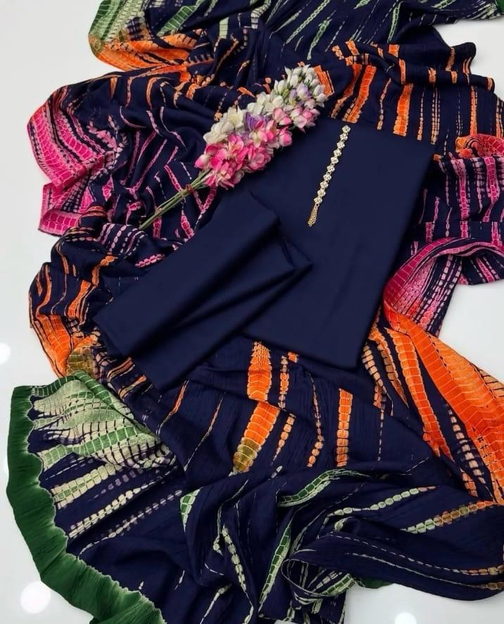 3 Pcs Women's Unstitched Plain Suit