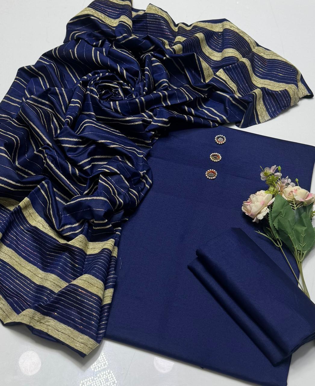 3 Pcs Women's Unstitched Plain Suit