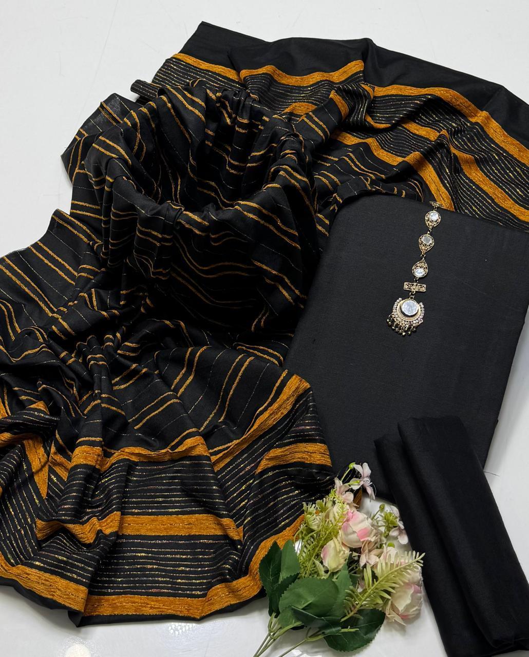 3 Pcs Women's Unstitched Plain Suit