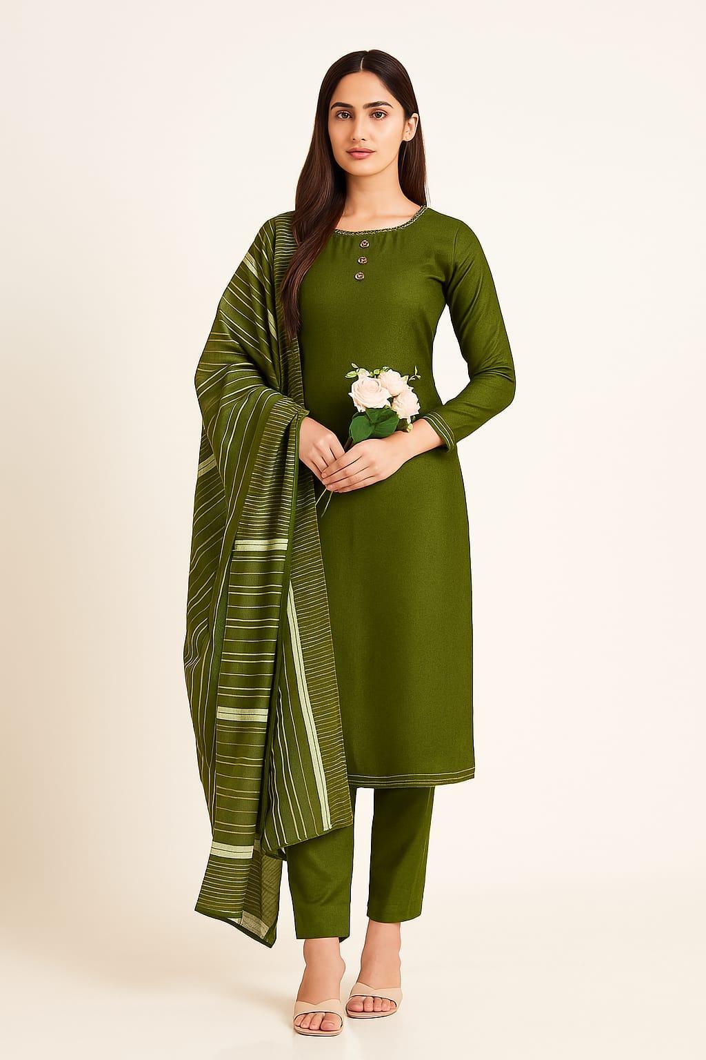 3 Pcs Women's Unstitched Plain Suit