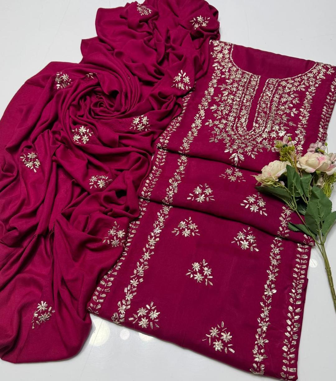 3 Pcs Women's Unstitched Gota Work Suit