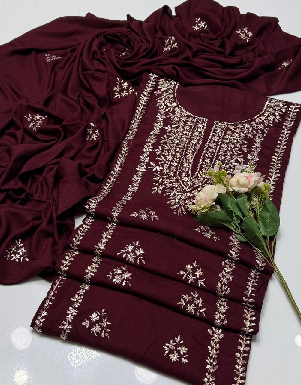 3 Pcs Women's Unstitched Gota Work Suit