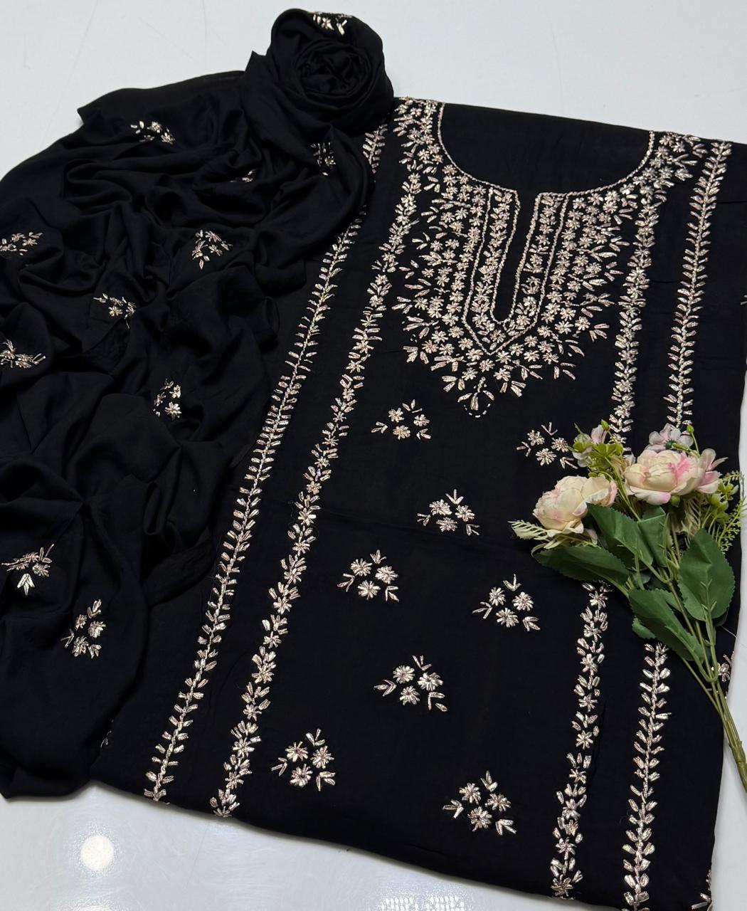 3 Pcs Women's Unstitched Gota Work Suit