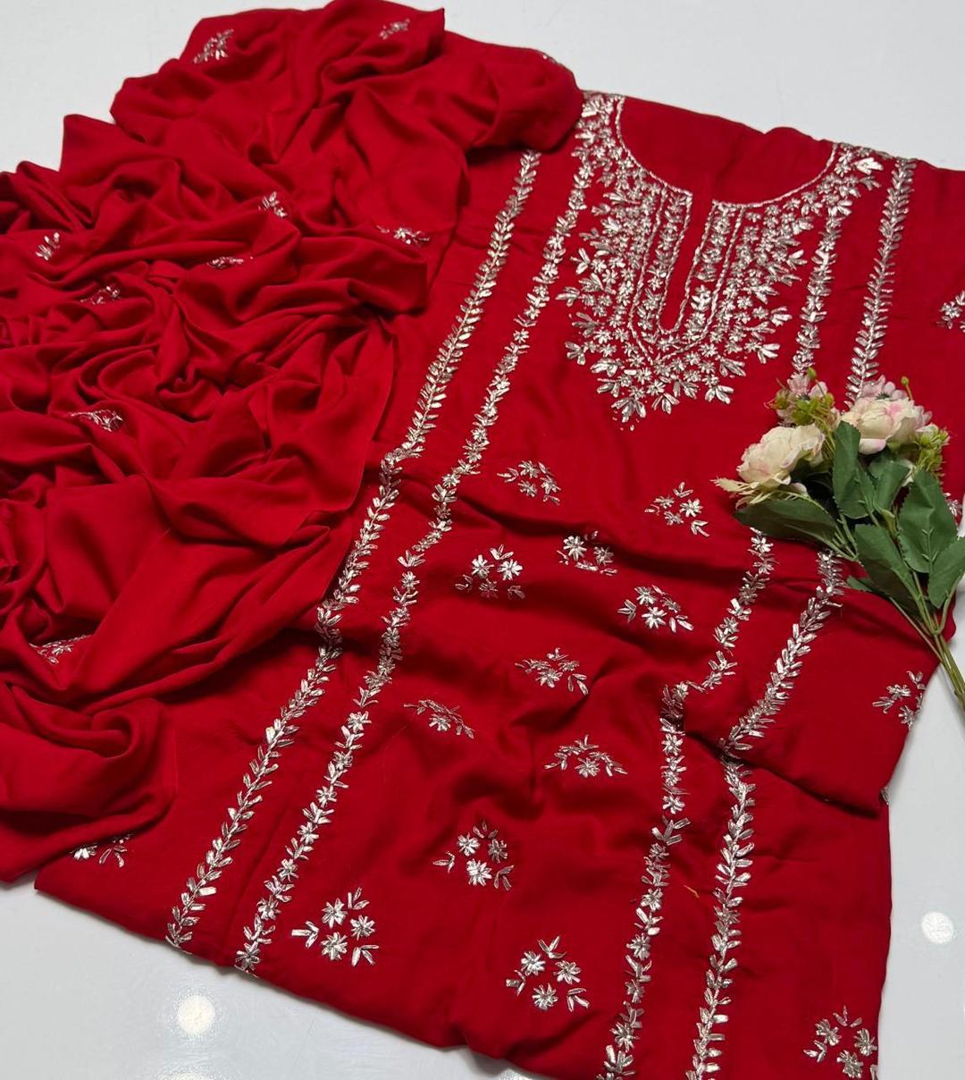 3 Pcs Women's Unstitched Gota Work Suit