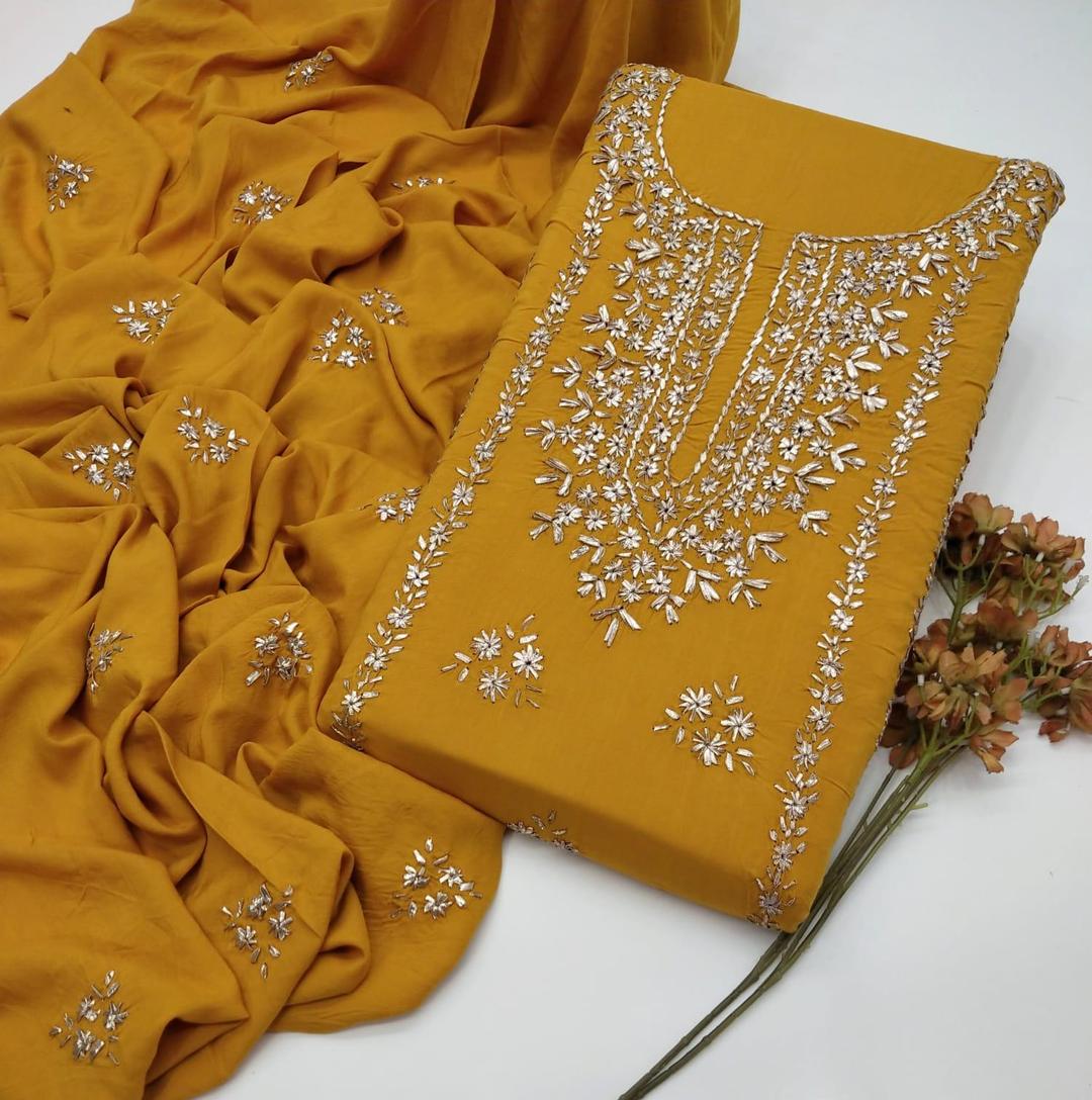 3 Pcs Women's Unstitched Gota Work Suit