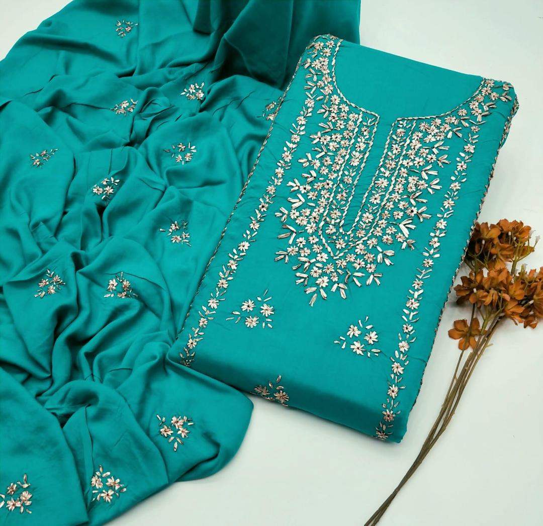 3 Pcs Women's Unstitched Gota Work Suit