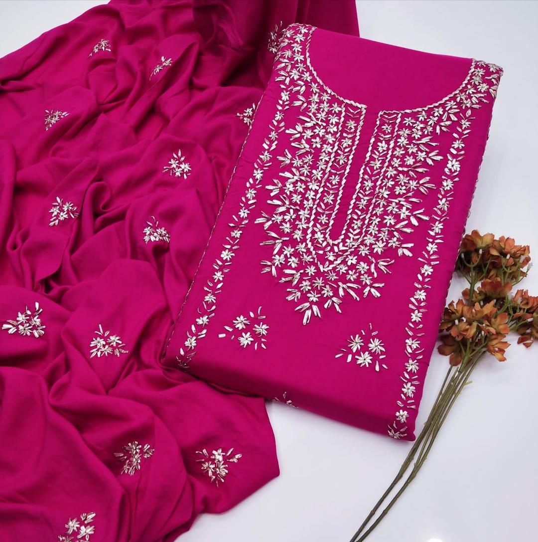 3 Pcs Women's Unstitched Gota Work Suit