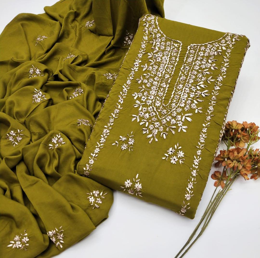 3 Pcs Women's Unstitched Gota Work Suit