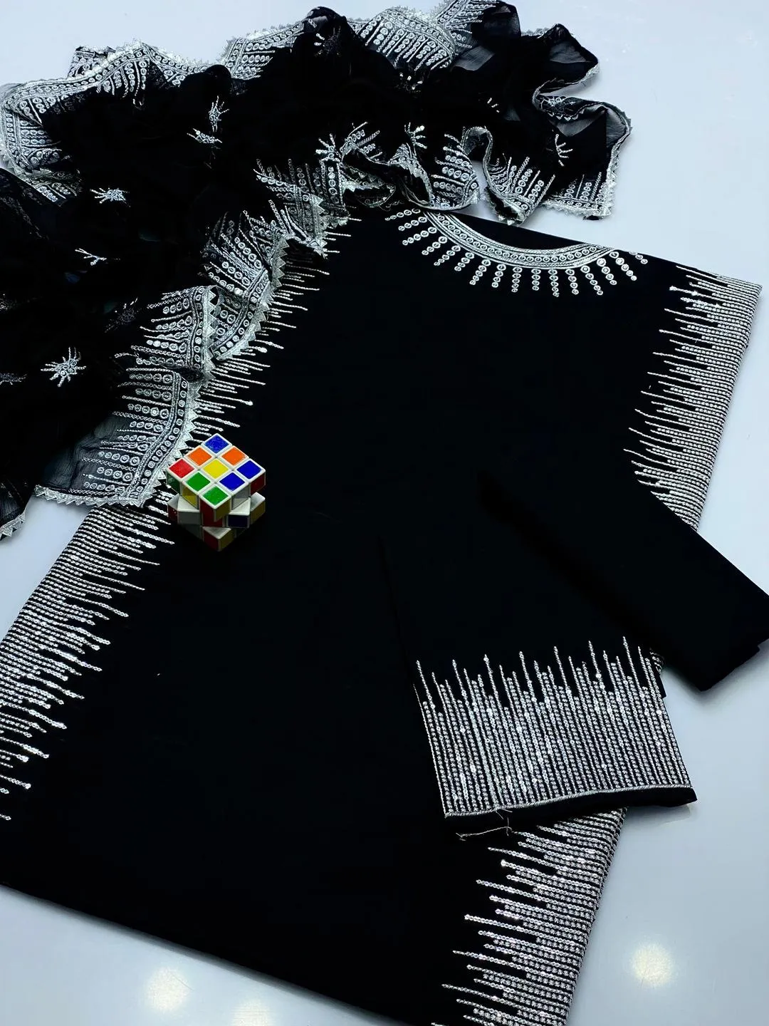 3 Pcs Women's Unstitched Sequins Embroidered Suit