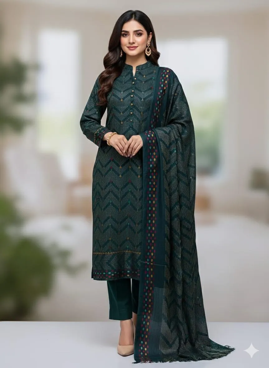 3 Pcs Women's Unstitched Printed Embroidered Suit
