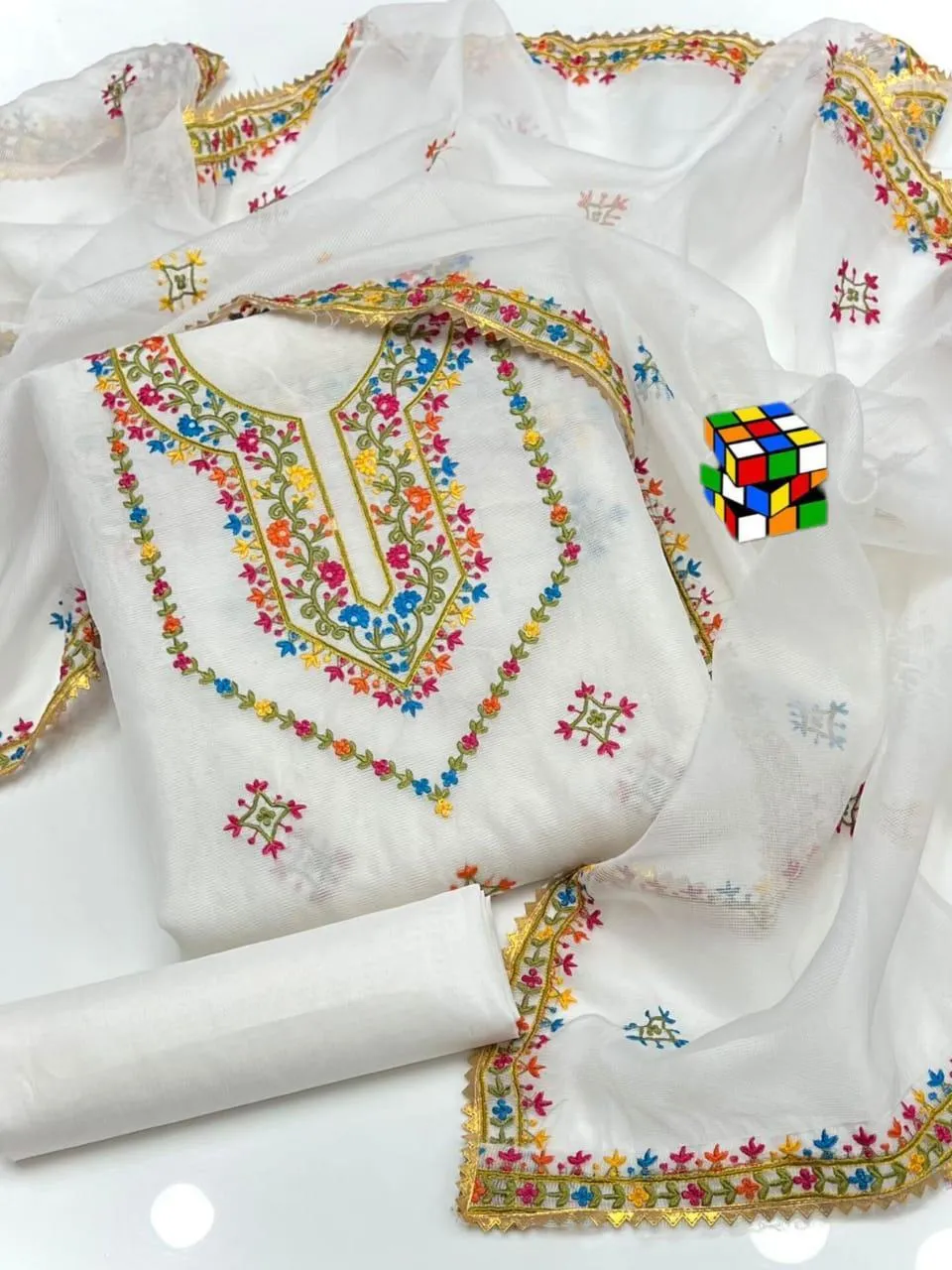 3 Pcs Women's Unstitched Chikankari Embroidered Suit