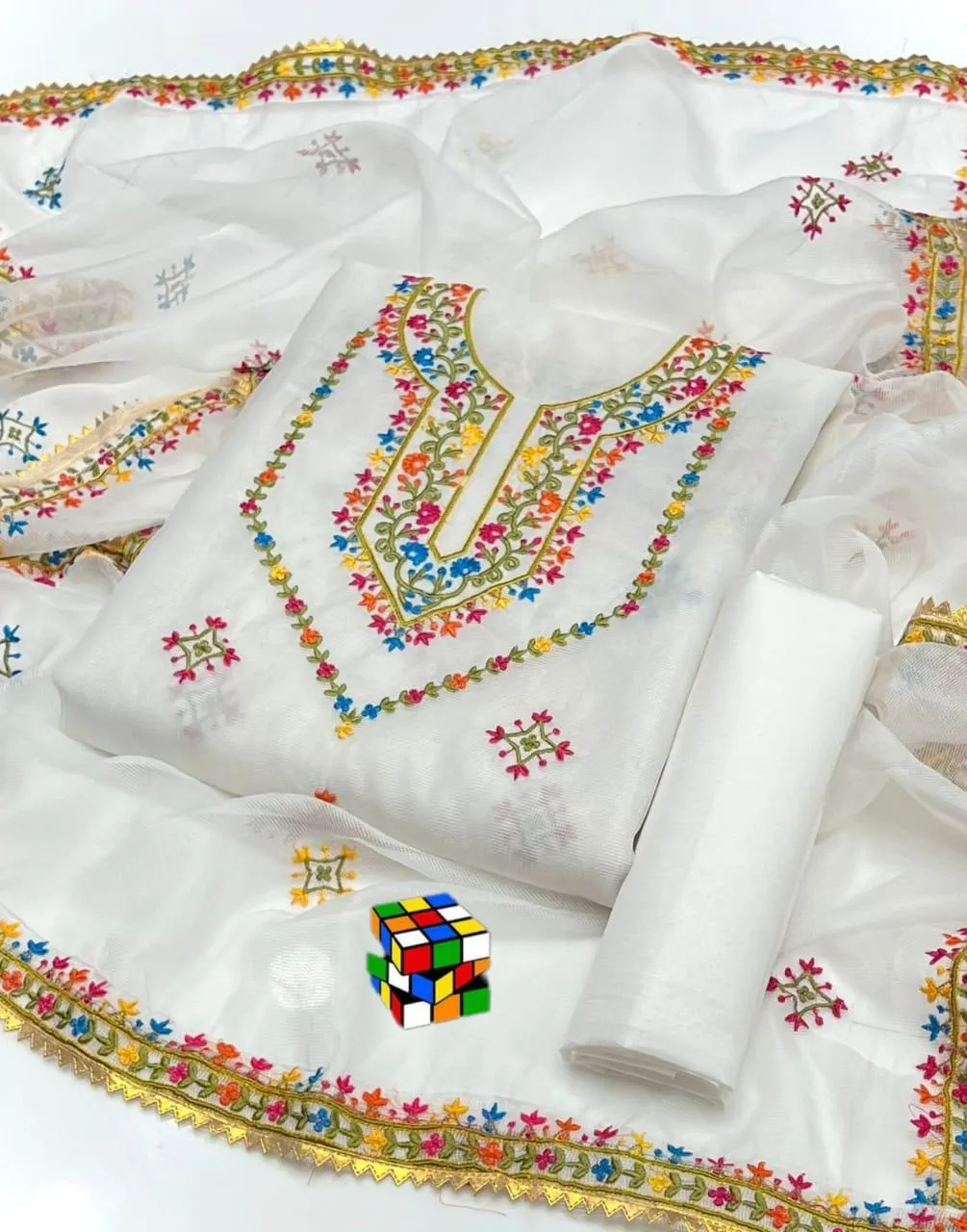 3 Pcs Women's Unstitched Chikankari Embroidered Suit