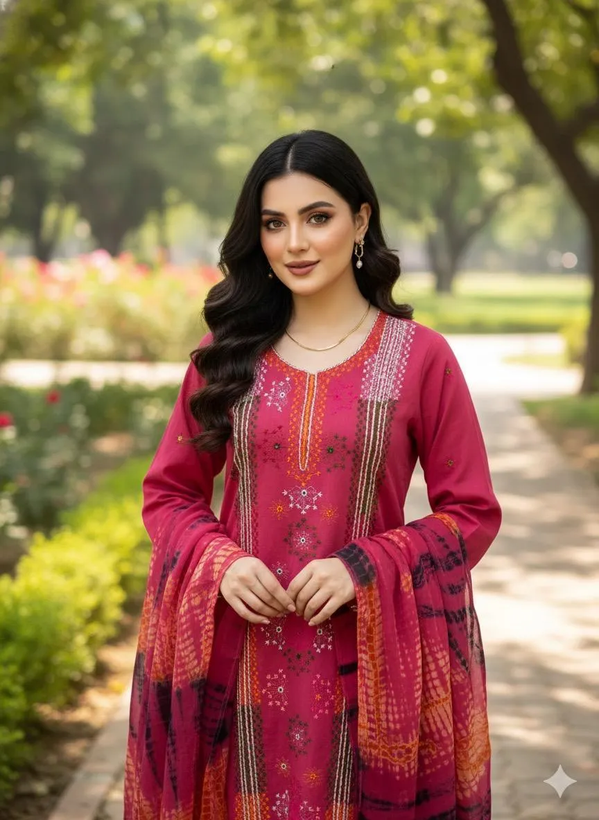 3 Pcs Women's Unstitched Hand Work Suit