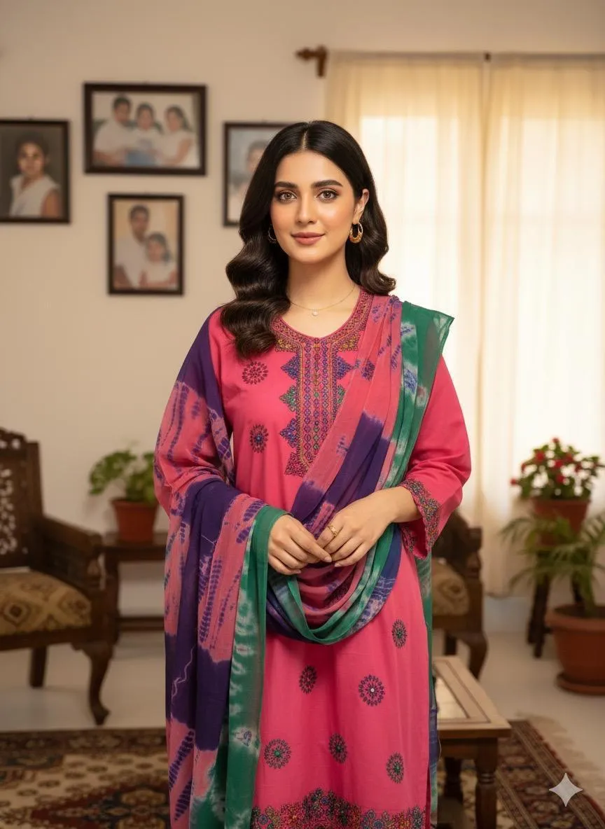 3 Pcs Women's Unstitched Hand Work Suit