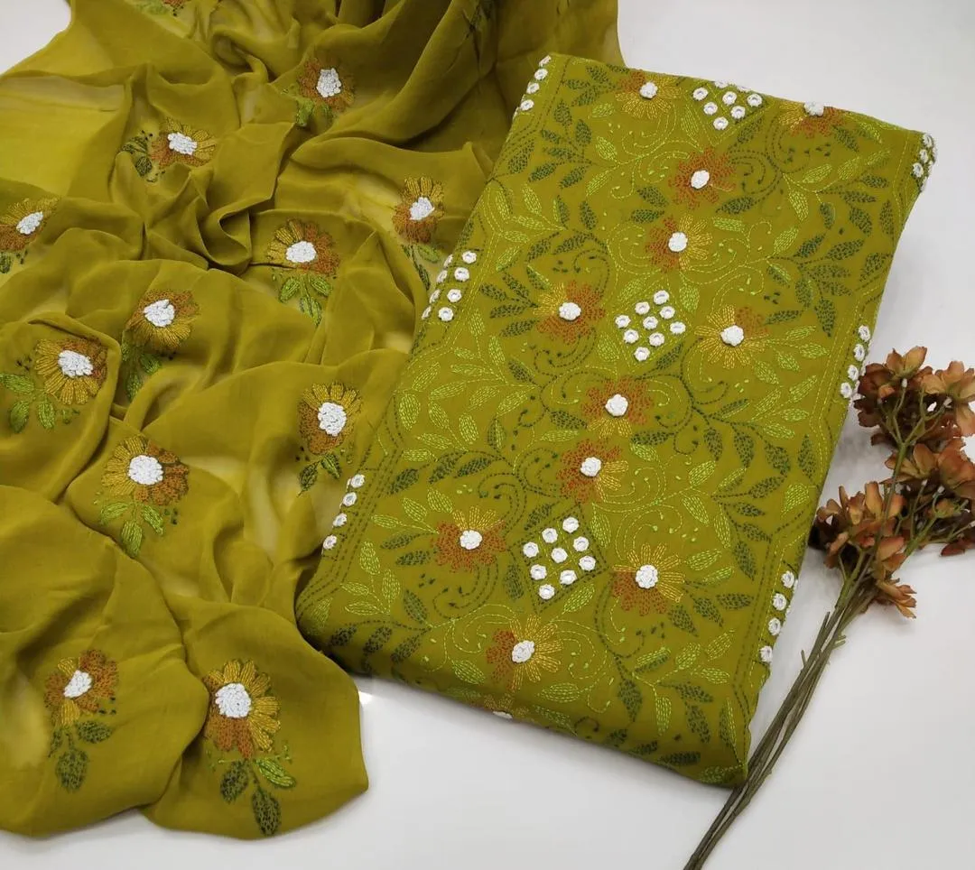 3 Pcs Women's Unstitched Hand Work Suit