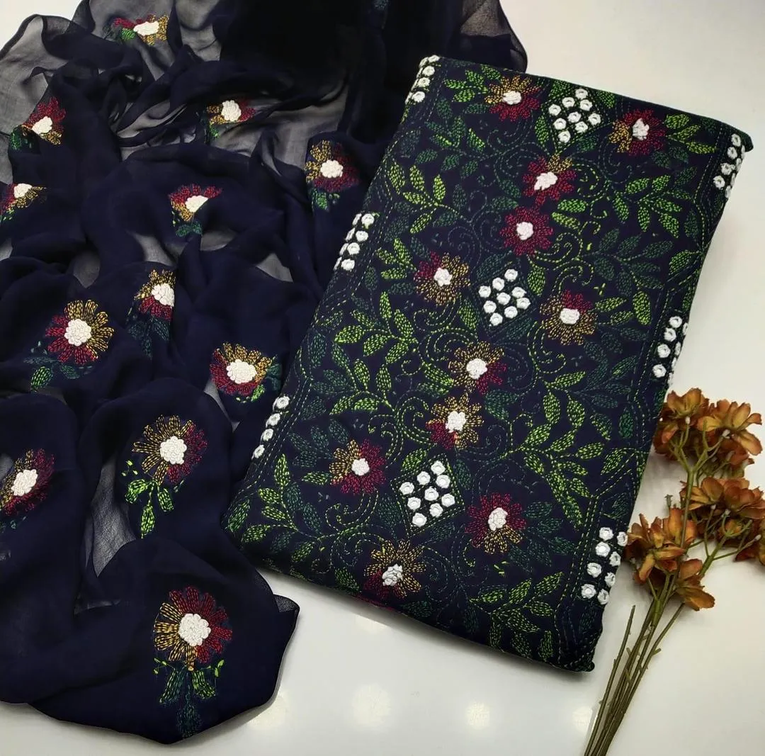 3 Pcs Women's Unstitched Hand Work Suit