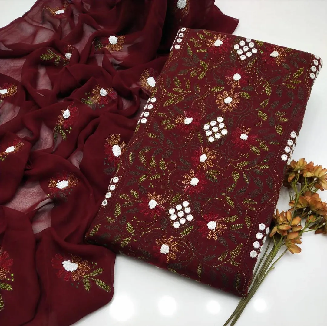 3 Pcs Women's Unstitched Hand Work Suit