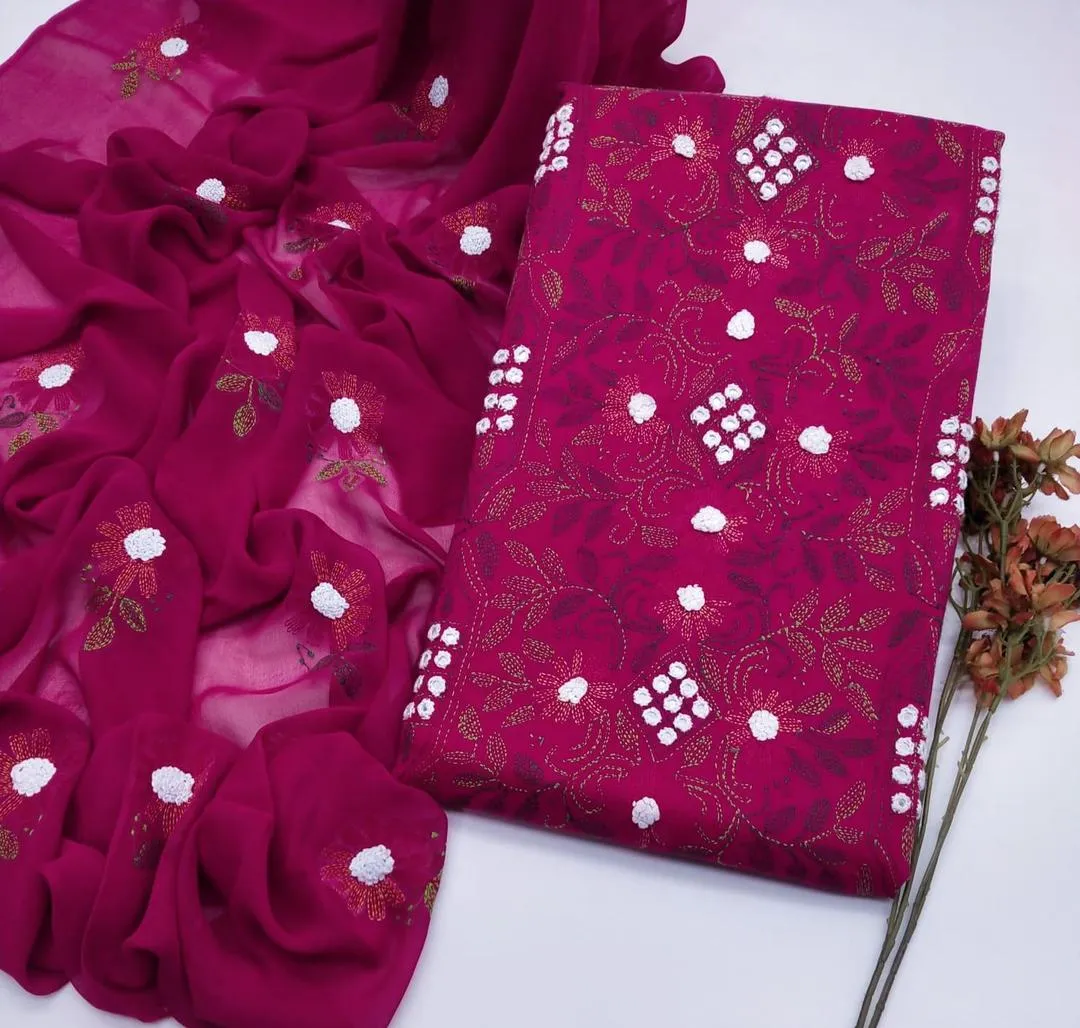 3 Pcs Women's Unstitched Hand Work Suit