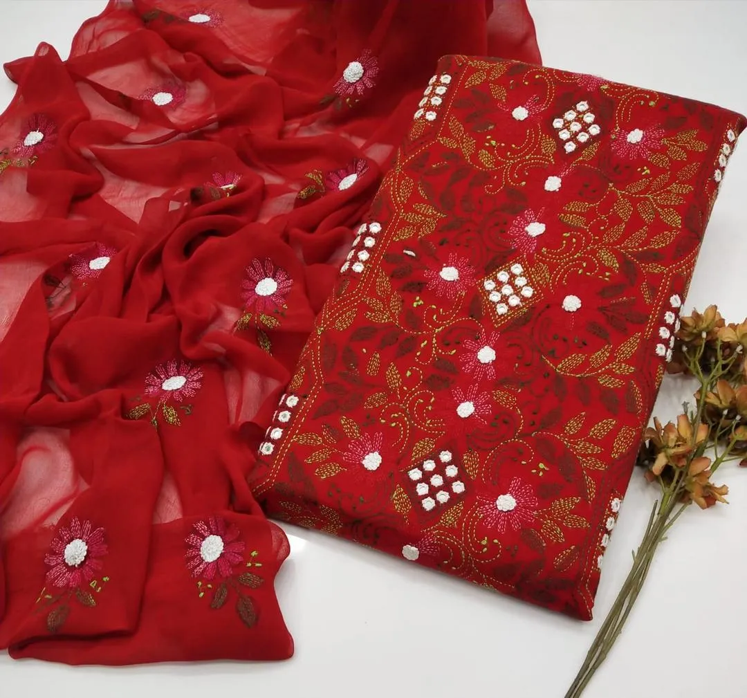 3 Pcs Women's Unstitched Hand Work Suit