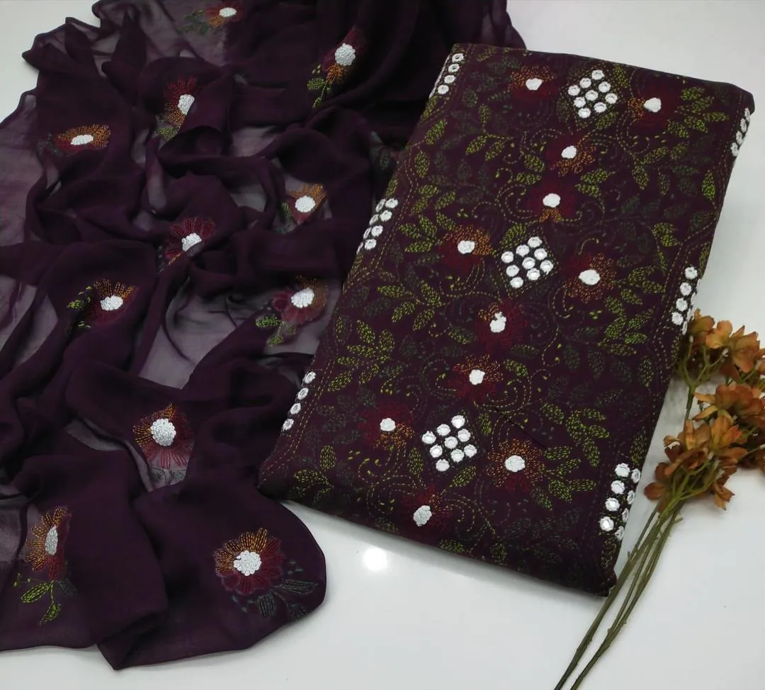 3 Pcs Women's Unstitched Hand Work Suit