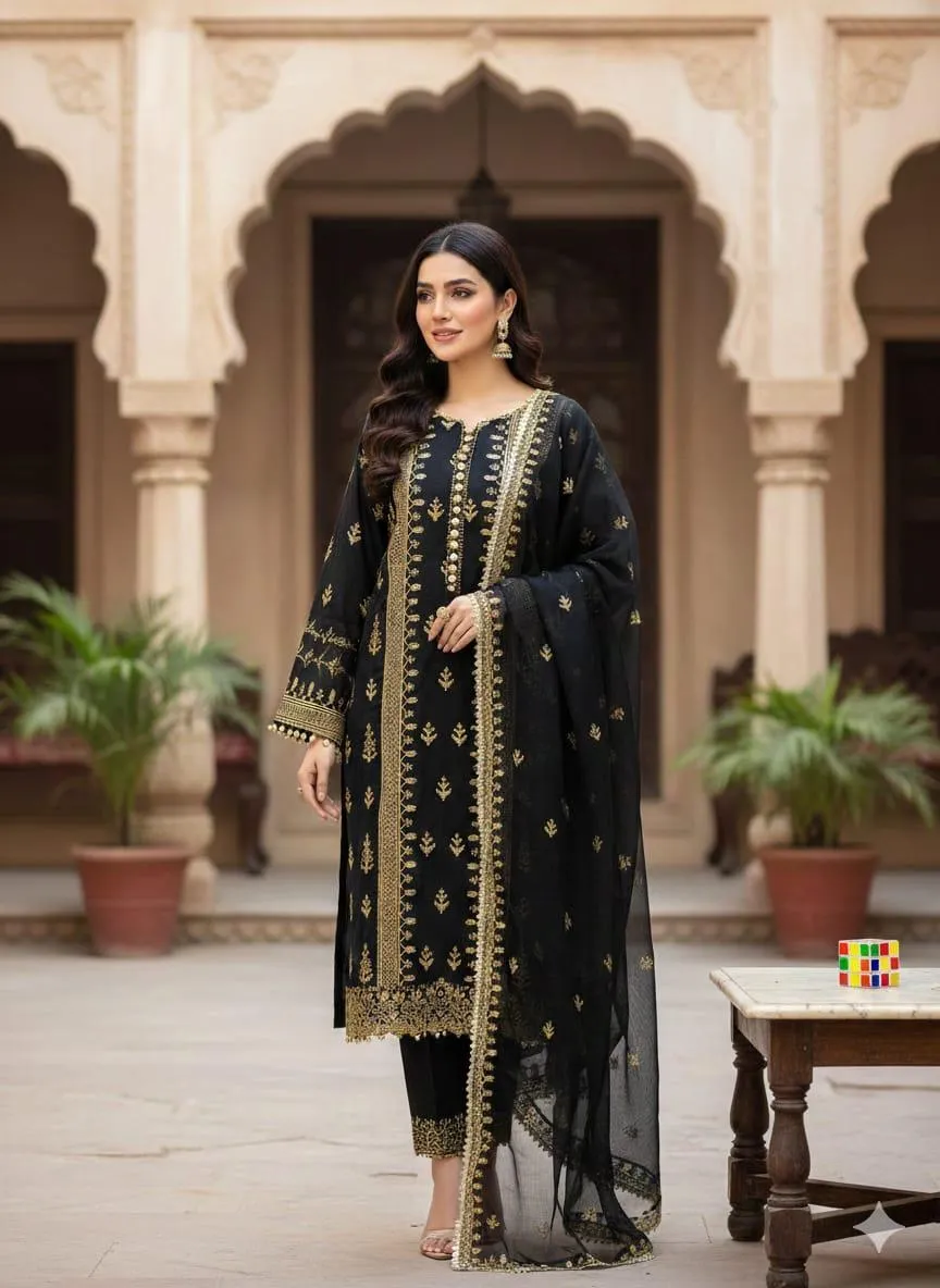 3 Pcs Women's Unstitched Embroidered Suit