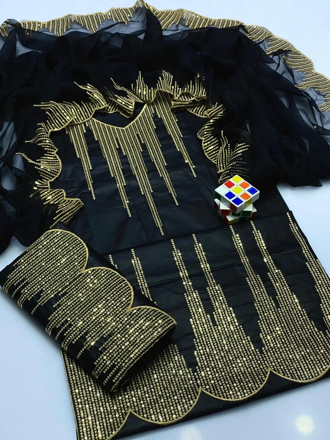 3 Pcs Women's Unstitched Sequins Embroidered Suit