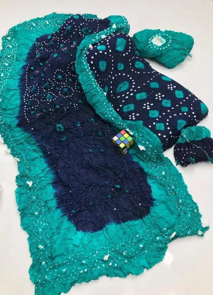 Unstitched Printed Linen 3-Piece Suit Green Navy Blue