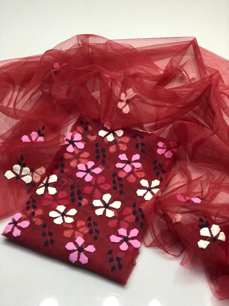 2 Pcs Women's Unstitched Khaadi Net Embroidered Suit