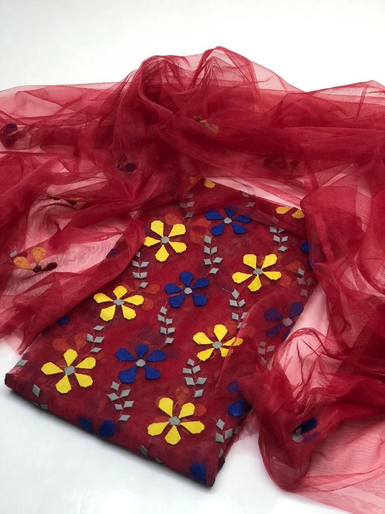 2 Pcs Women's Unstitched Khaadi Net Embroidered Suit