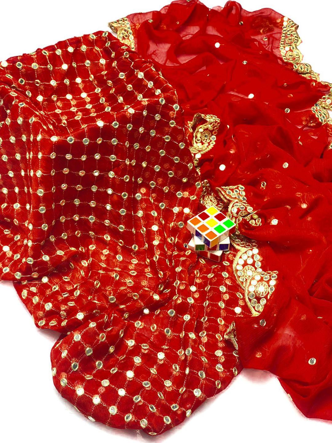 2 Pcs Women's Unstitched Chiffon Sequins Embroidered Suit