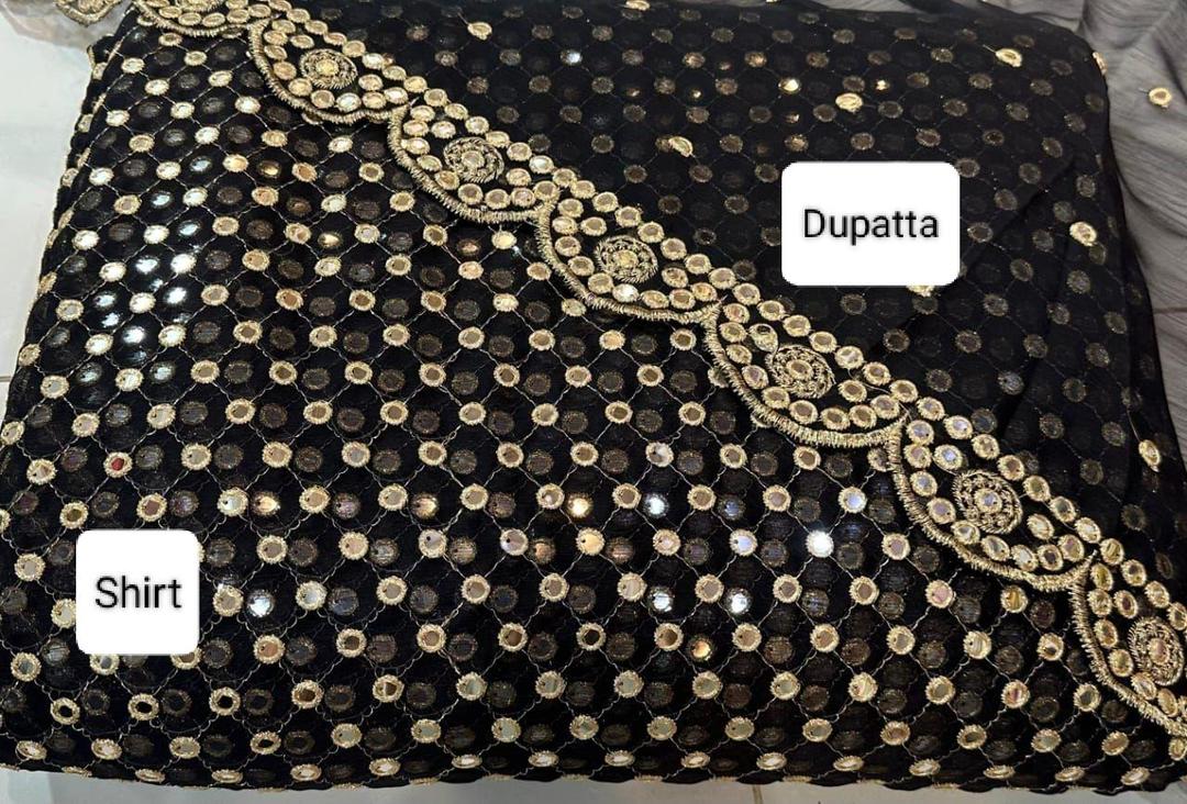 2 Pcs Women's Unstitched Chiffon Sequins Embroidered Suit