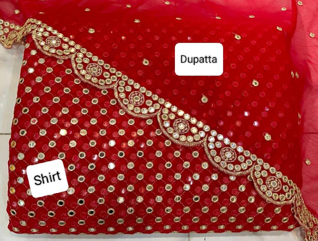 2 Pcs Women's Unstitched Chiffon Sequins Embroidered Suit