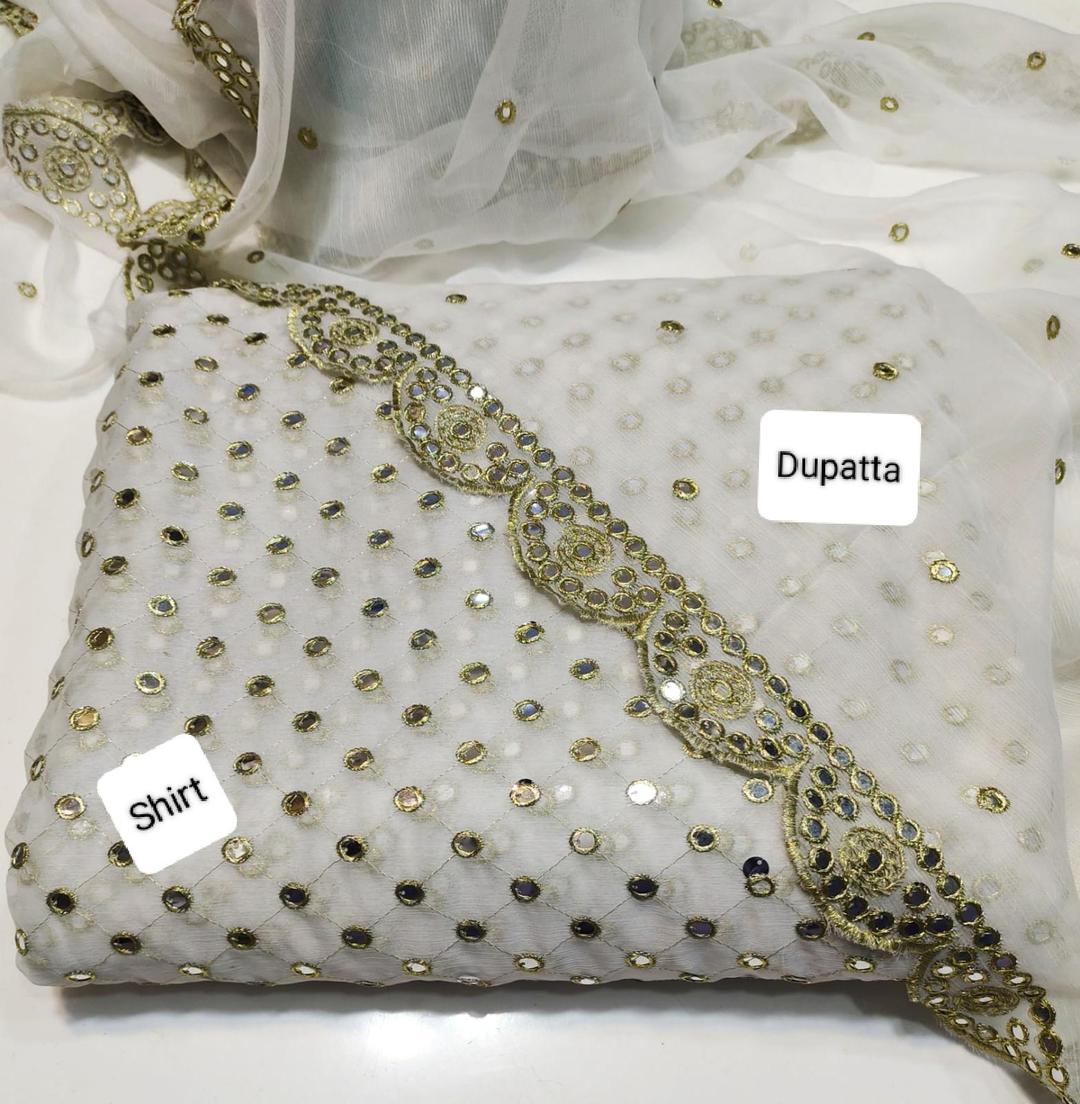 2 Pcs Women's Unstitched Chiffon Sequins Embroidered Suit