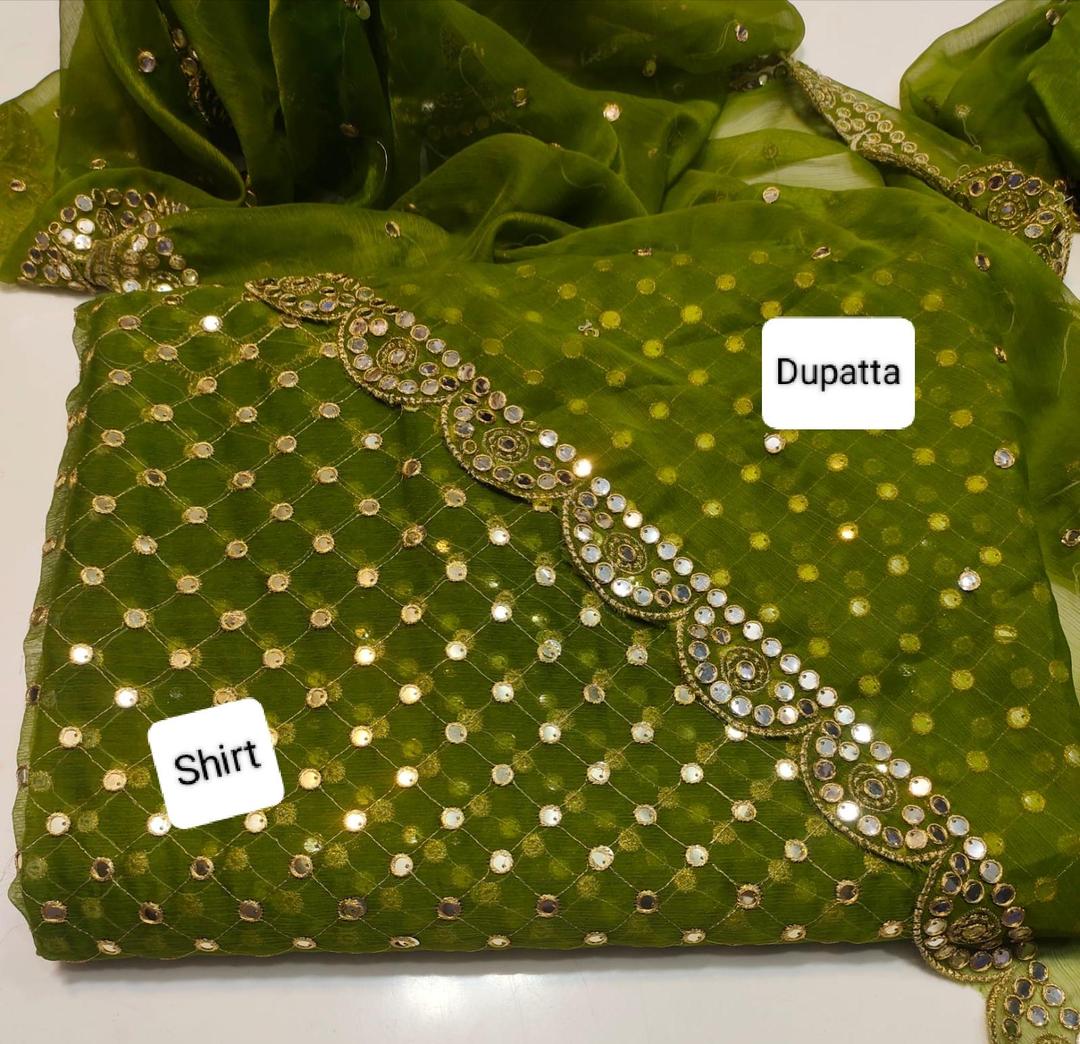 2 Pcs Women's Unstitched Chiffon Sequins Embroidered Suit