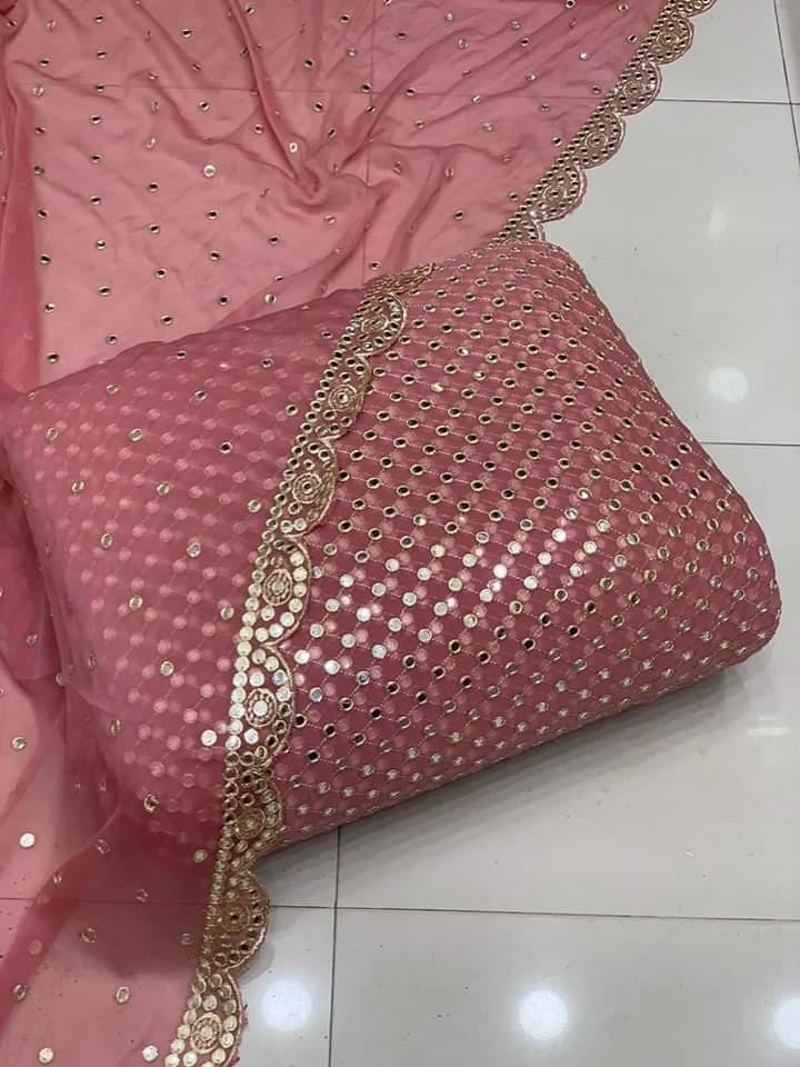 2 Pcs Women's Unstitched Chiffon Sequins Suit