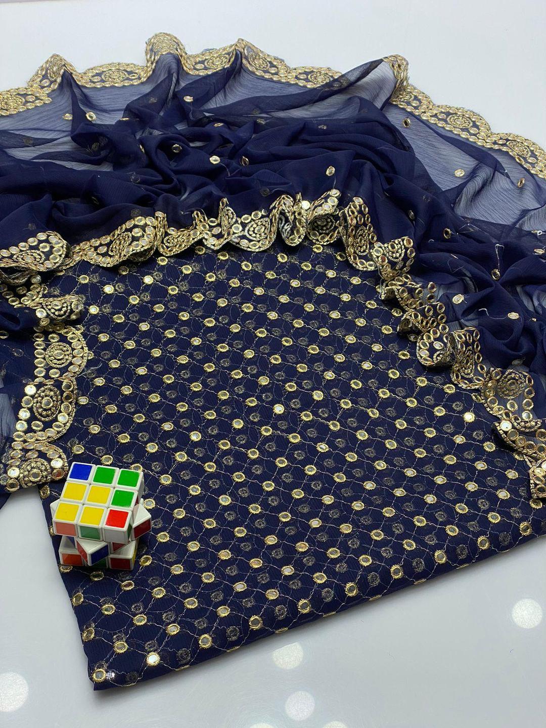 2 Pcs Women's Unstitched Chiffon Sequins Suit