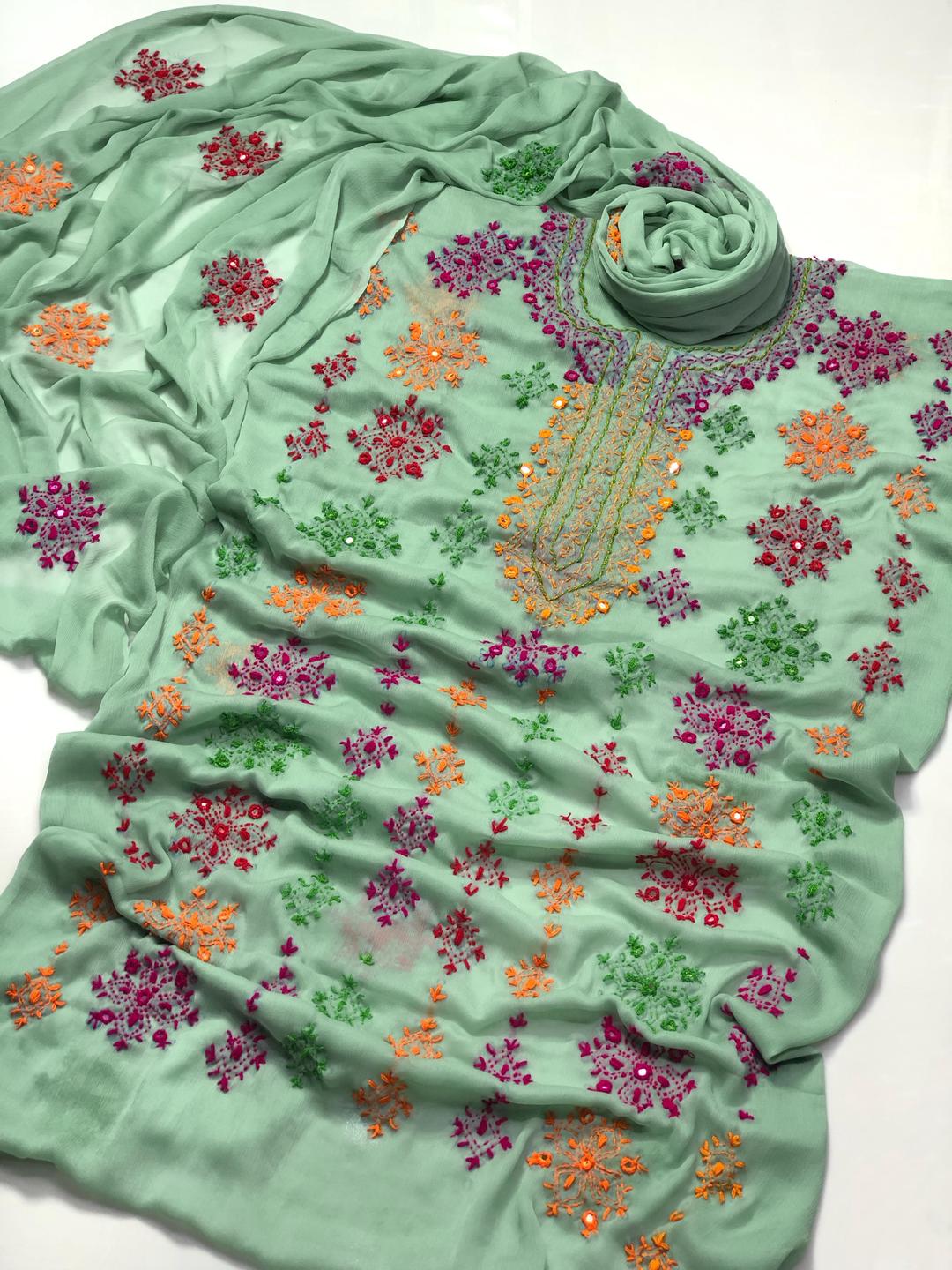 2 Pcs Women's Unstitched Hand Embroidered Suit