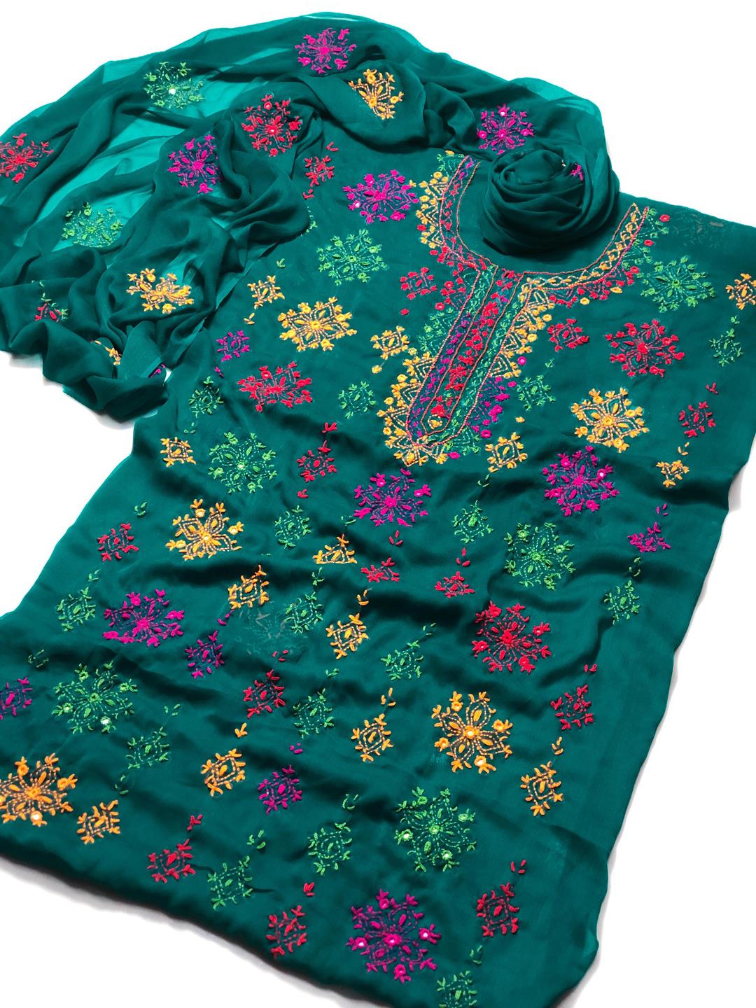 2 Pcs Women's Unstitched Hand Embroidered Suit