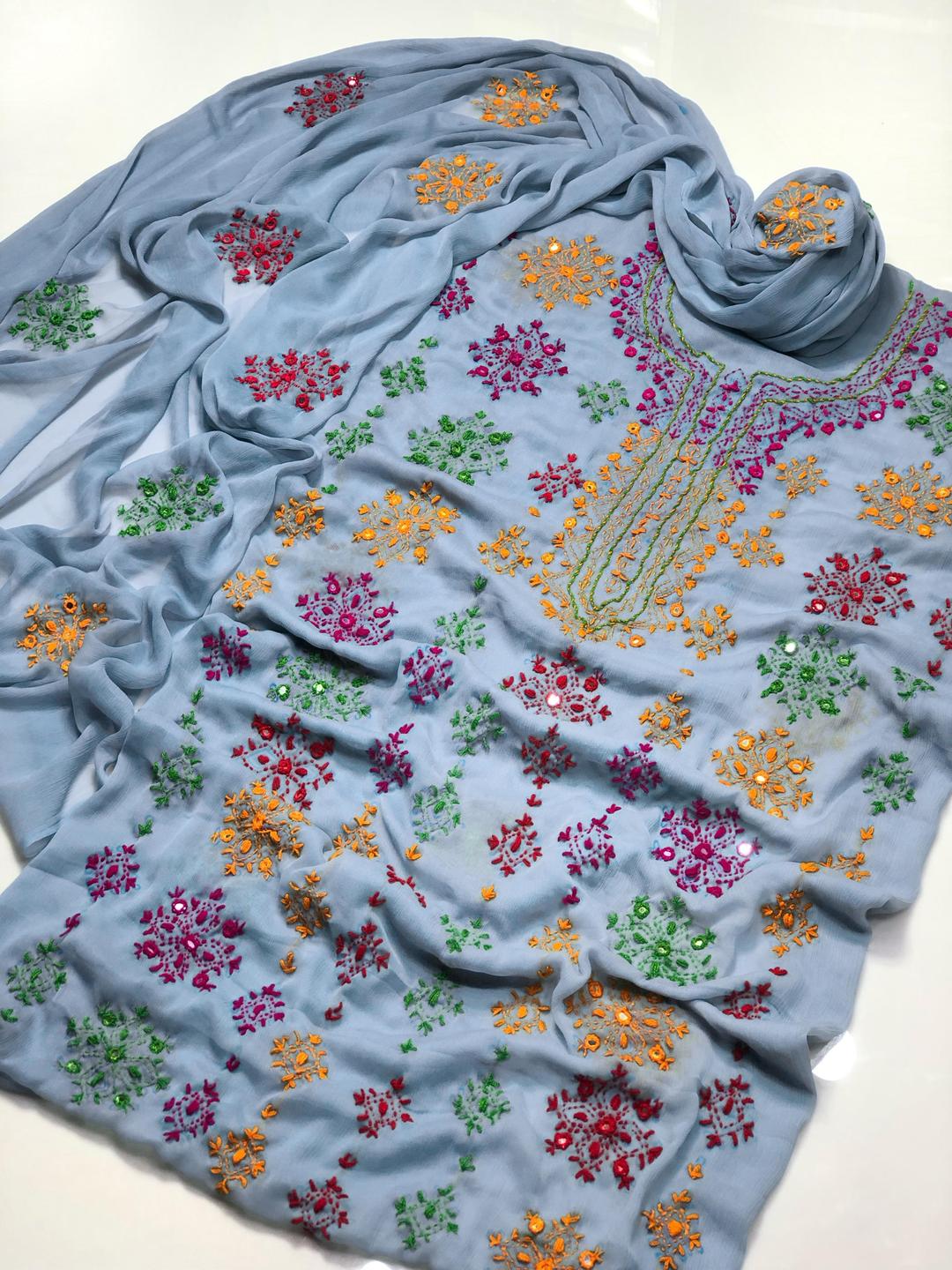 2 Pcs Women's Unstitched Hand Embroidered Suit