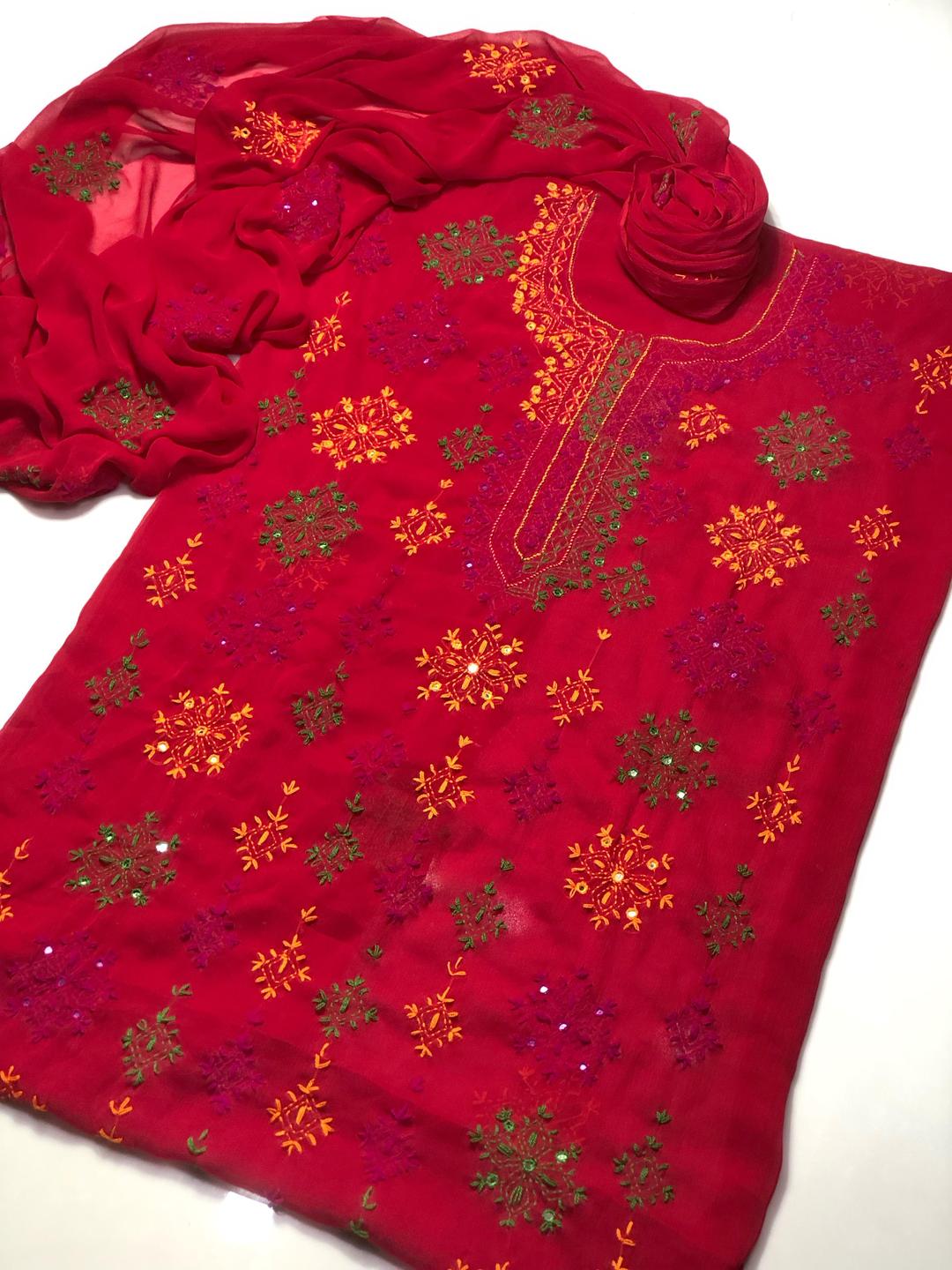 2 Pcs Women's Unstitched Hand Embroidered Suit