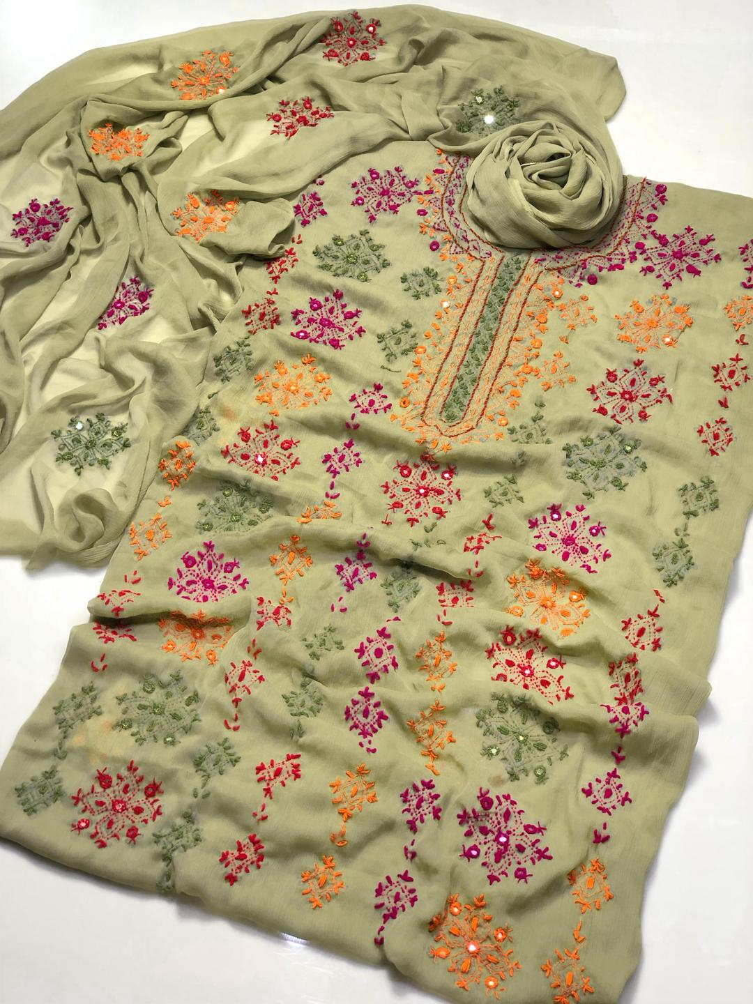 2 Pcs Women's Unstitched Hand Embroidered Suit