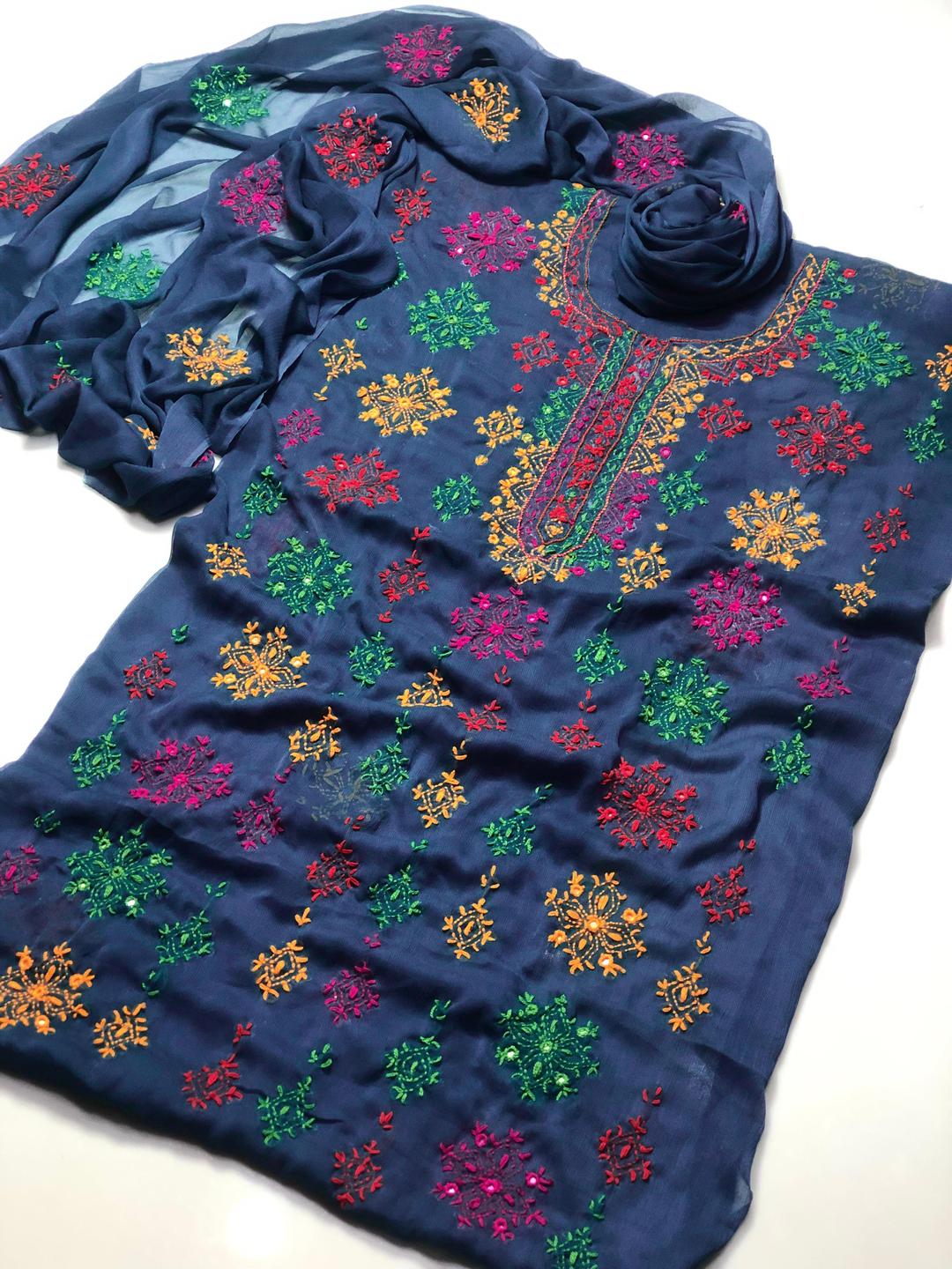 2 Pcs Women's Unstitched Hand Embroidered Suit