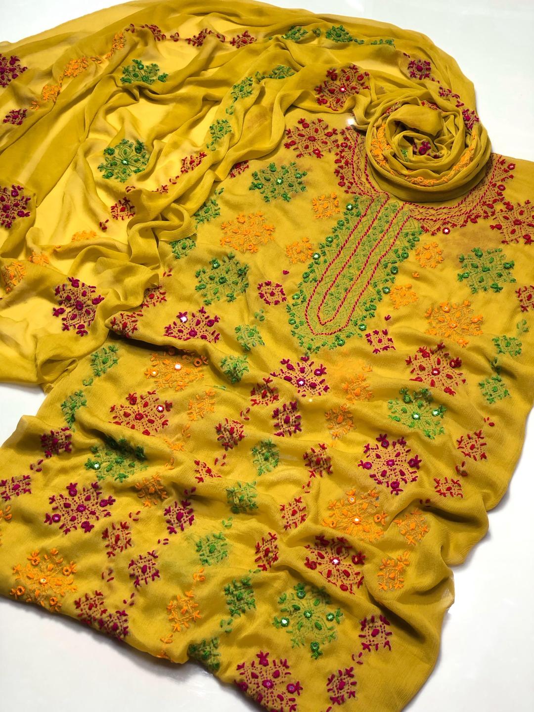 2 Pcs Women's Unstitched Hand Embroidered Suit