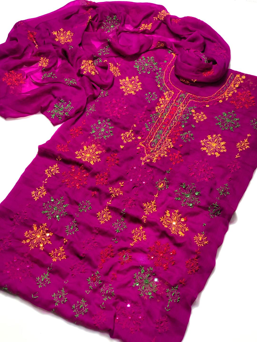 2 Pcs Women's Unstitched Hand Embroidered Suit