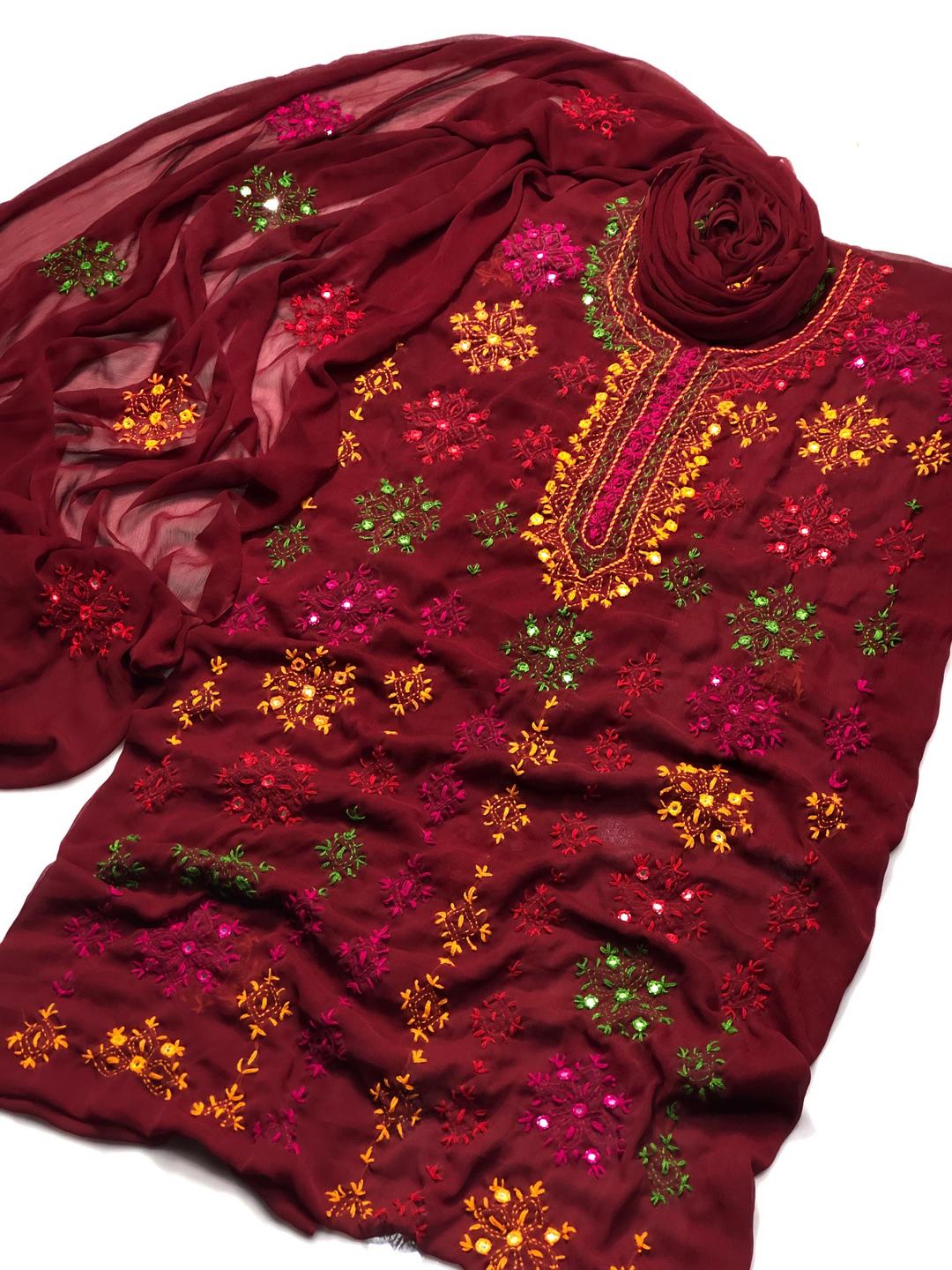 2 Pcs Women's Unstitched Hand Embroidered Suit