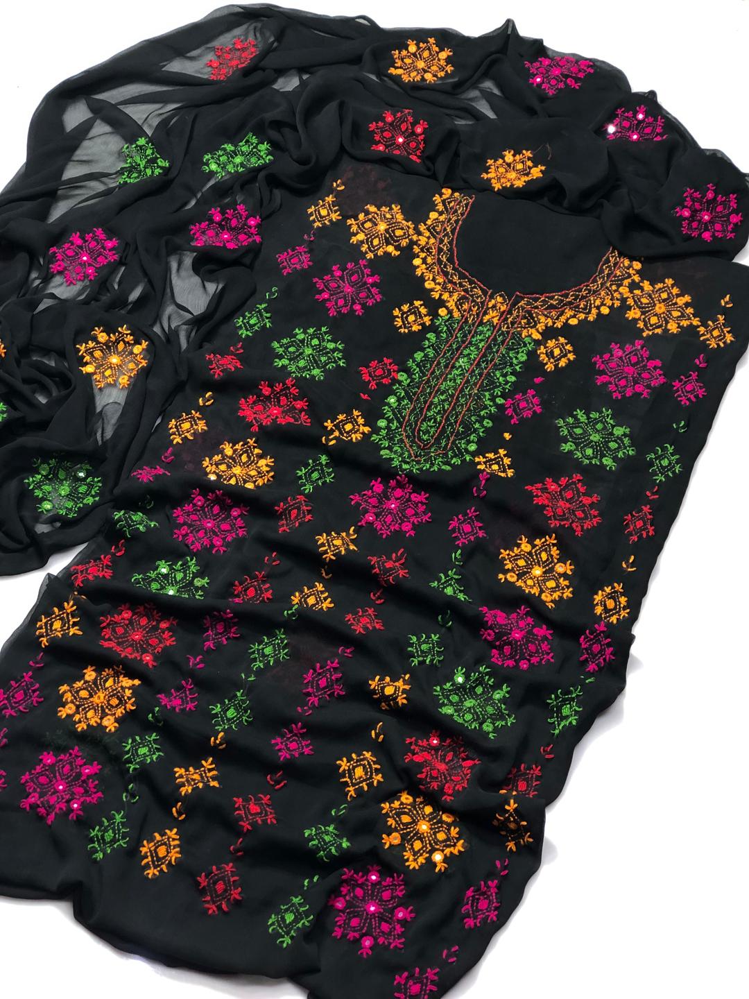 2 Pcs Women's Unstitched Hand Embroidered Suit